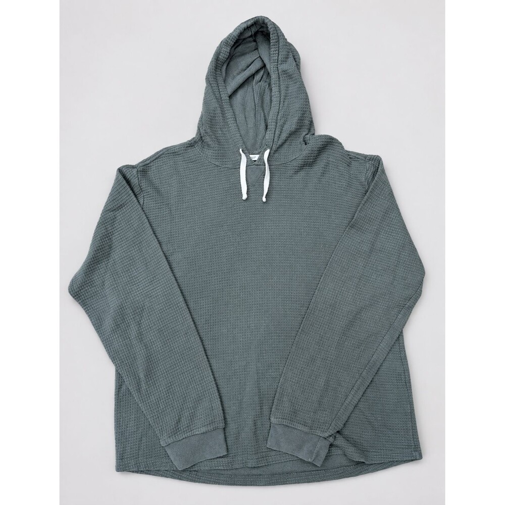 Marine Layer Mens Large Green Waffle Knit Pullover Hoodie Cotton Modal Thermal